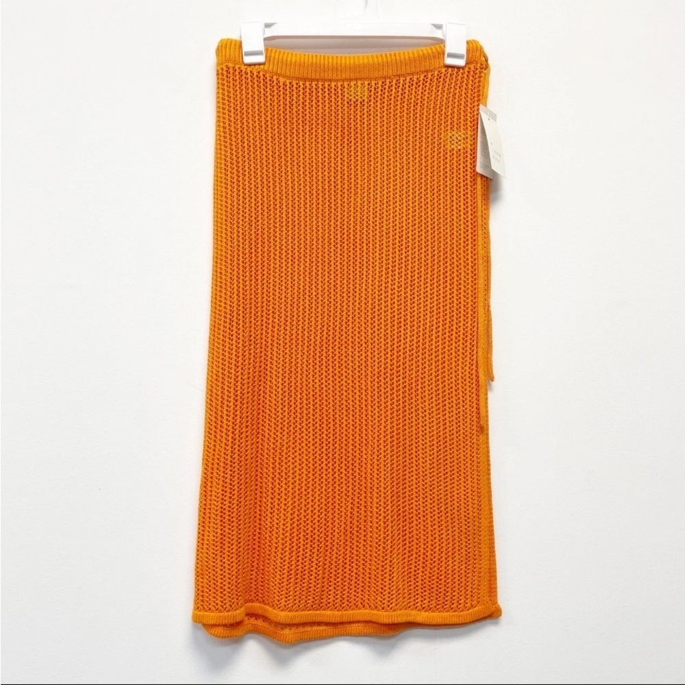 A New Day Orange Ribbed Midi Pencil Skirt